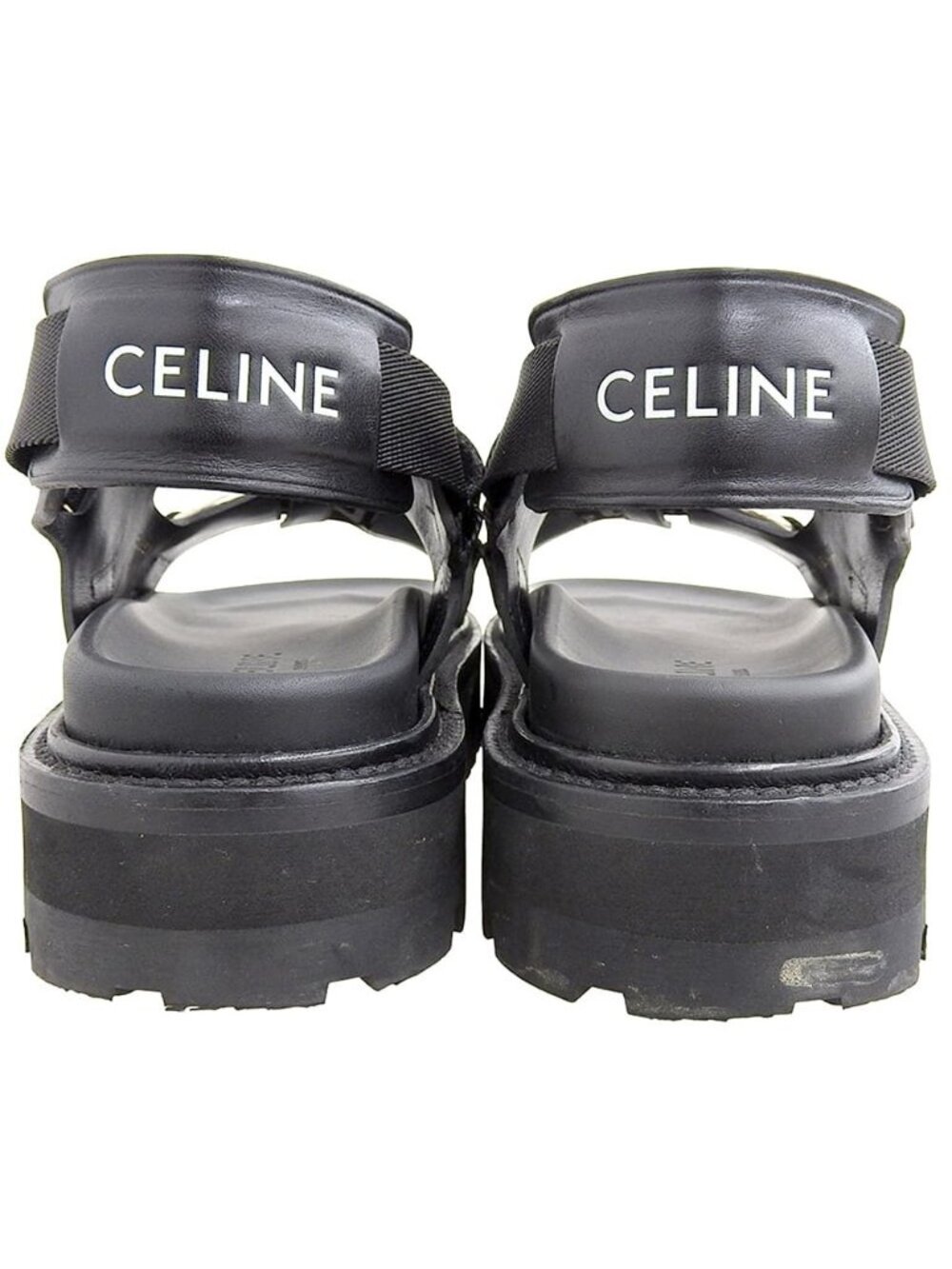 Celine Leather Fabric Sandals Bulky Shoes Black 38.5 - Picture 3 of 6